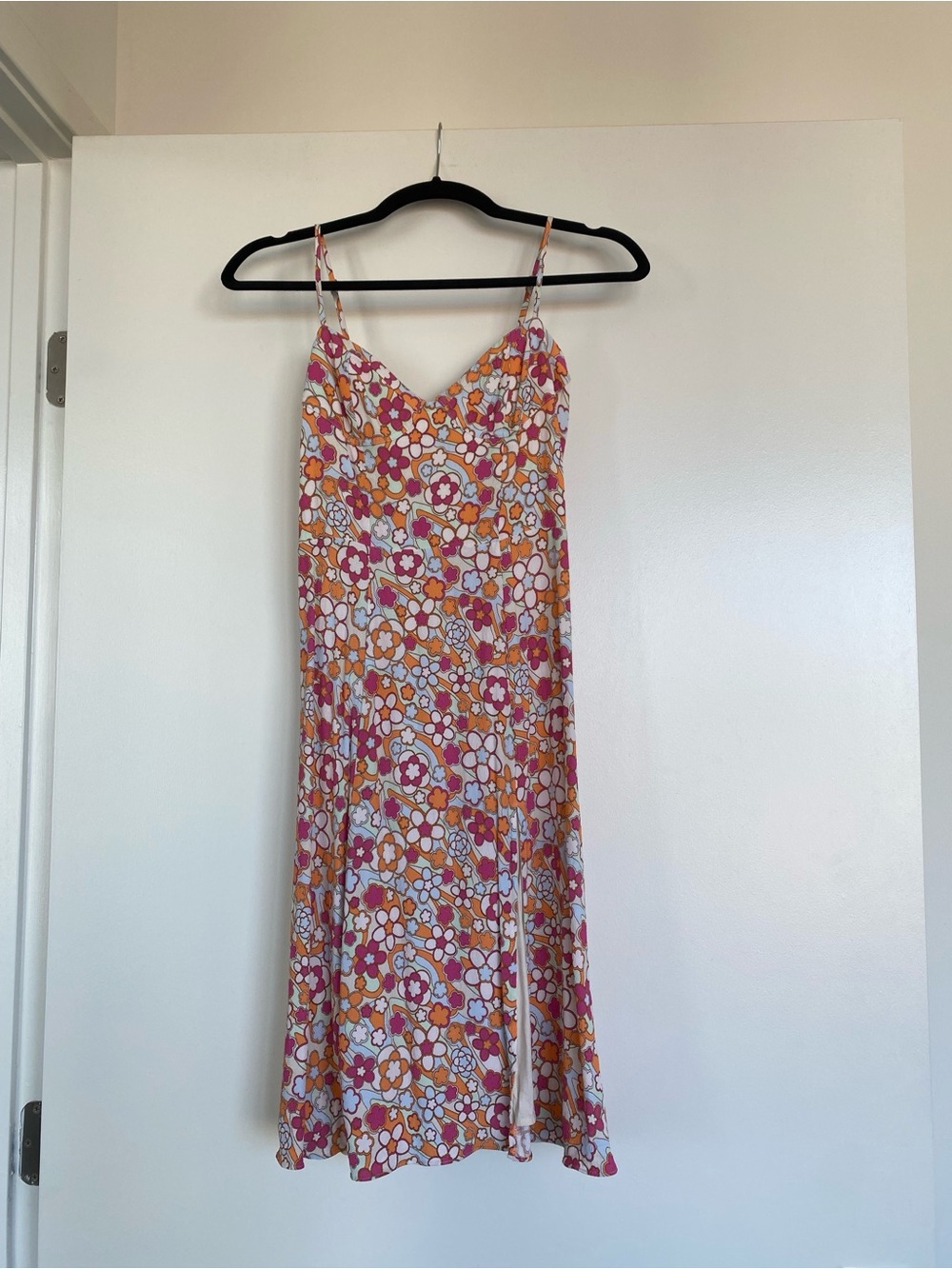 Aritzia Floral Slip Midi Dress in Pink & Orange